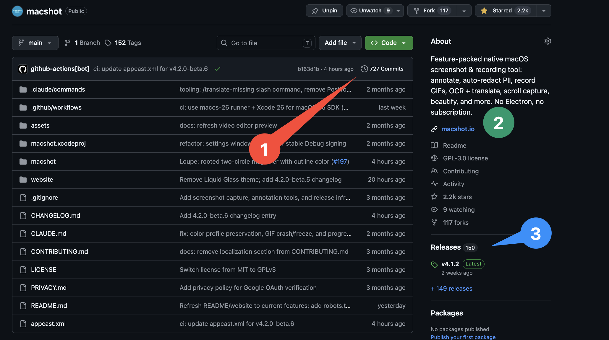 macshot placing auto-incrementing numbered step markers on a screenshot on macOS