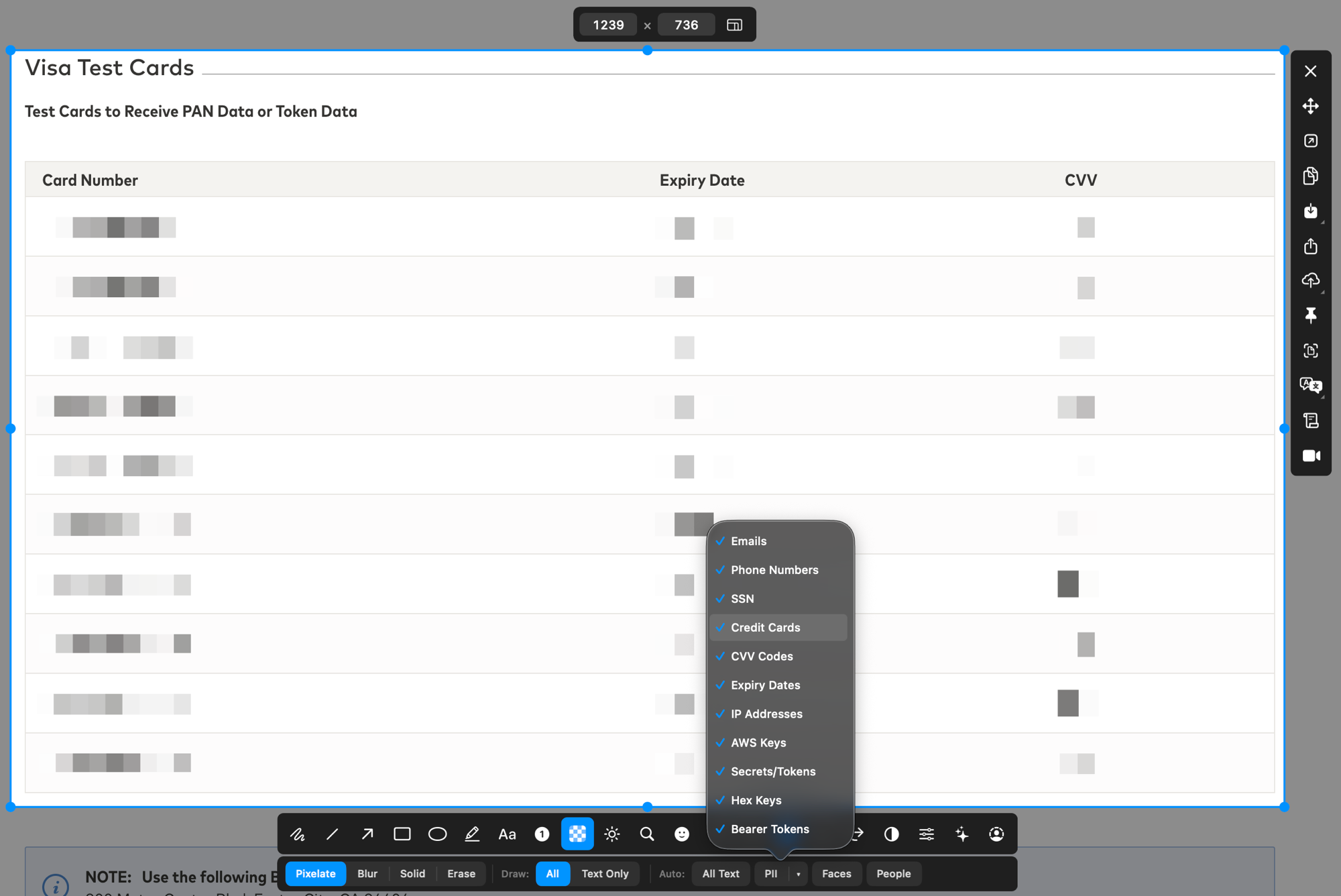macshot automatically detecting and redacting emails, phone numbers, credit card numbers and API keys in a screenshot on macOS